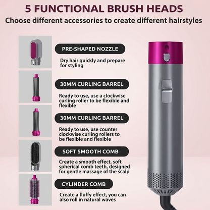 Desirewell Aura — 5-in-1 Hot Air Styler & Blow-Dry Brush